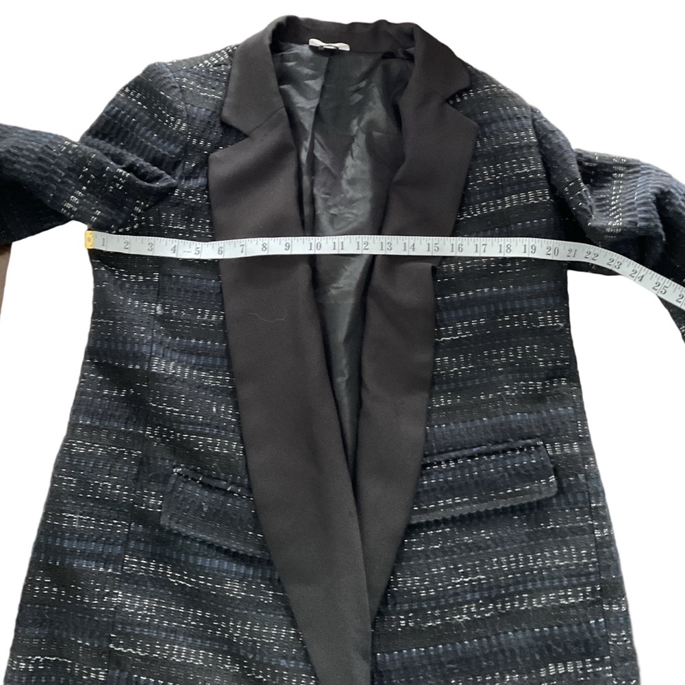 SØSKEN Jacquard Notch Collar Long Jacket Blue Black, size L - Picture 12 of 14